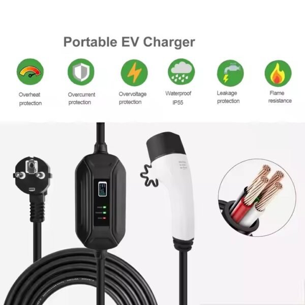 Fisher 3.5kw 1Phase electric vehicle cable charging station car 8A - 16A adjustable portable ev charger - Image 4