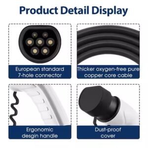 Fisher type 2 ev cable 32A fast charging 22kw ev charger iec62196 5m flat ev charging cables