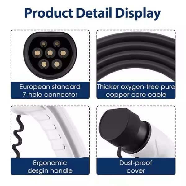 Fisher type 2 ev cable 32A fast charging 22kw ev charger iec62196 5m flat ev charging cables - Image 2