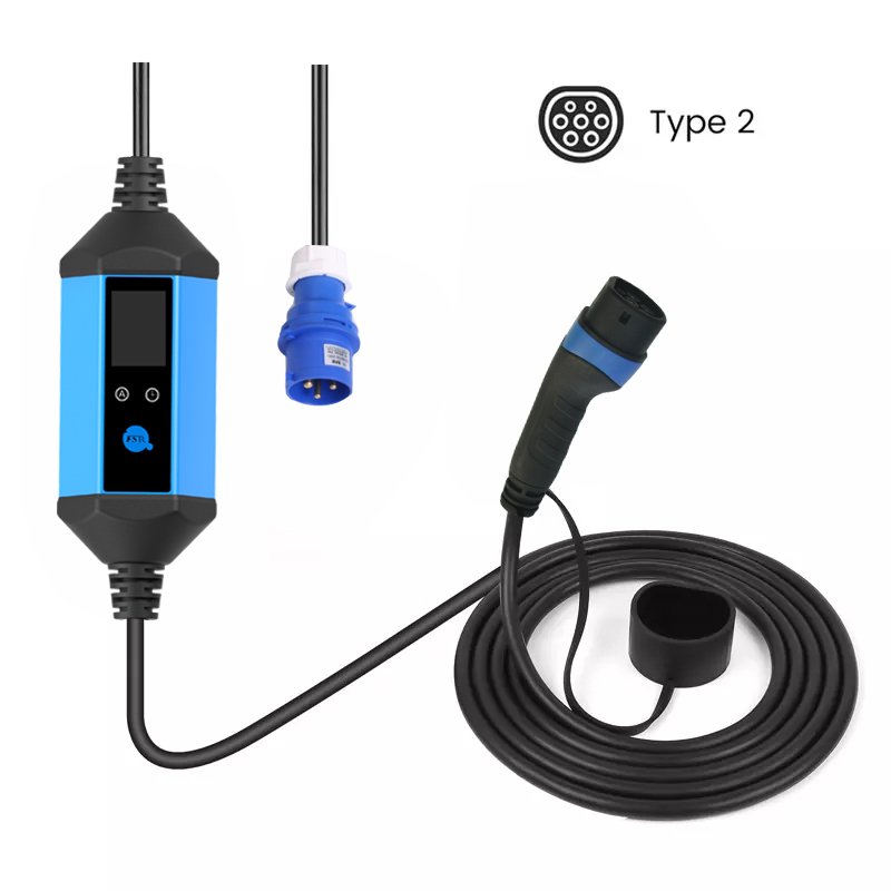 Fisher 1 Phase 32 Amp EV Portable Charger European IP65 Type 2 EV Charging Station with CEE Plug
